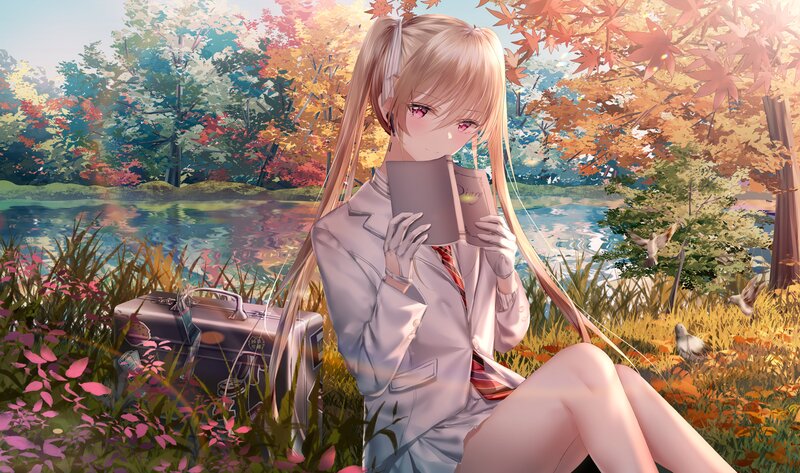 Blonde Girl Reading Book — Orange
