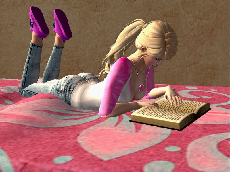 Blonde Girl Reading Book — Pink, Relaxed