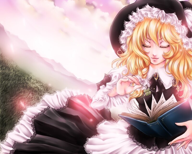 Blonde Girl Reading Book — Pink, Serene