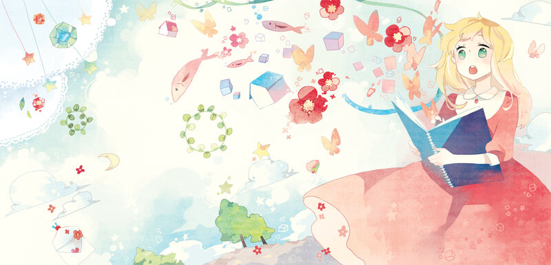 Blonde Girl Reading Book — Pink, Whimsical