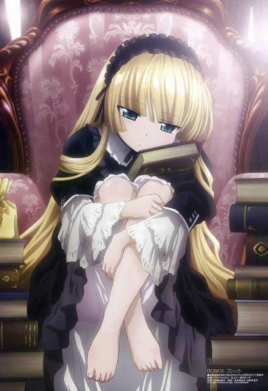 Blonde Girl Reading Book — Purple, Calm, Anime, Chair