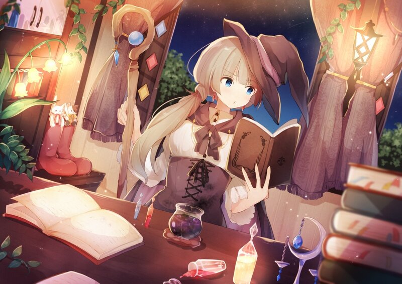 Blonde Girl Reading Book — Purple, Calm