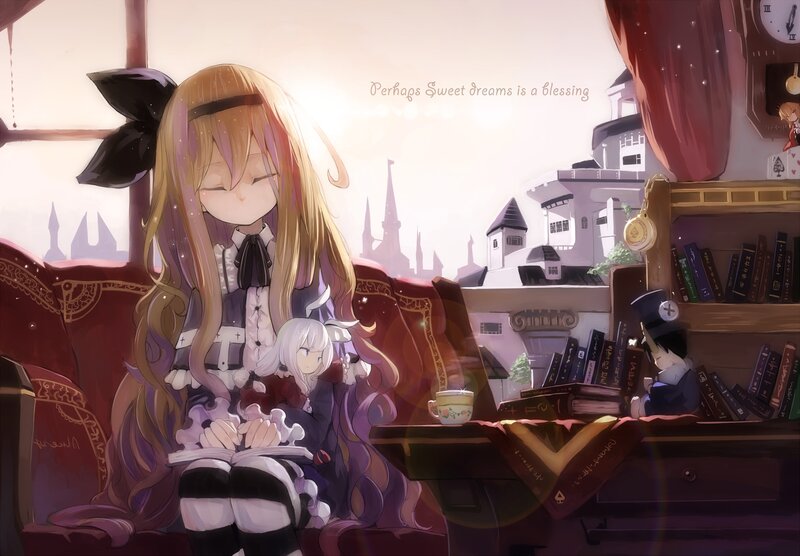Blonde Girl Reading Book — Purple