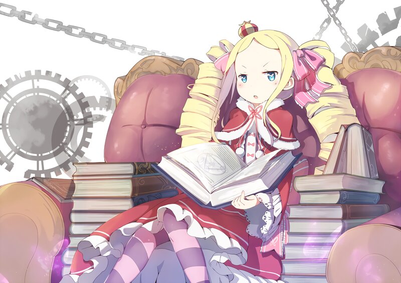 Blonde Girl Reading Book — Red, Calm