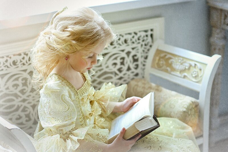 Blonde Girl Reading Book — White, Serene