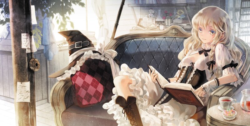 Blonde girl reading in a cozy room