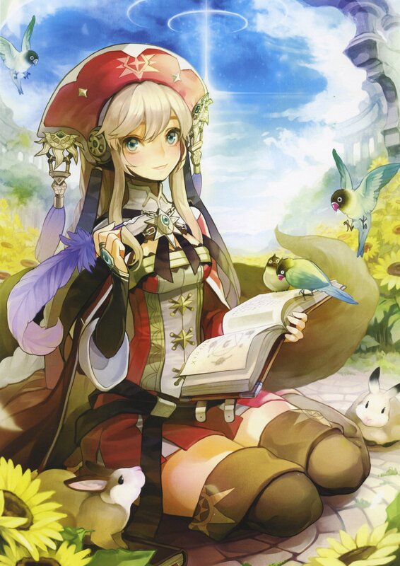 Blonde girl reading in a field