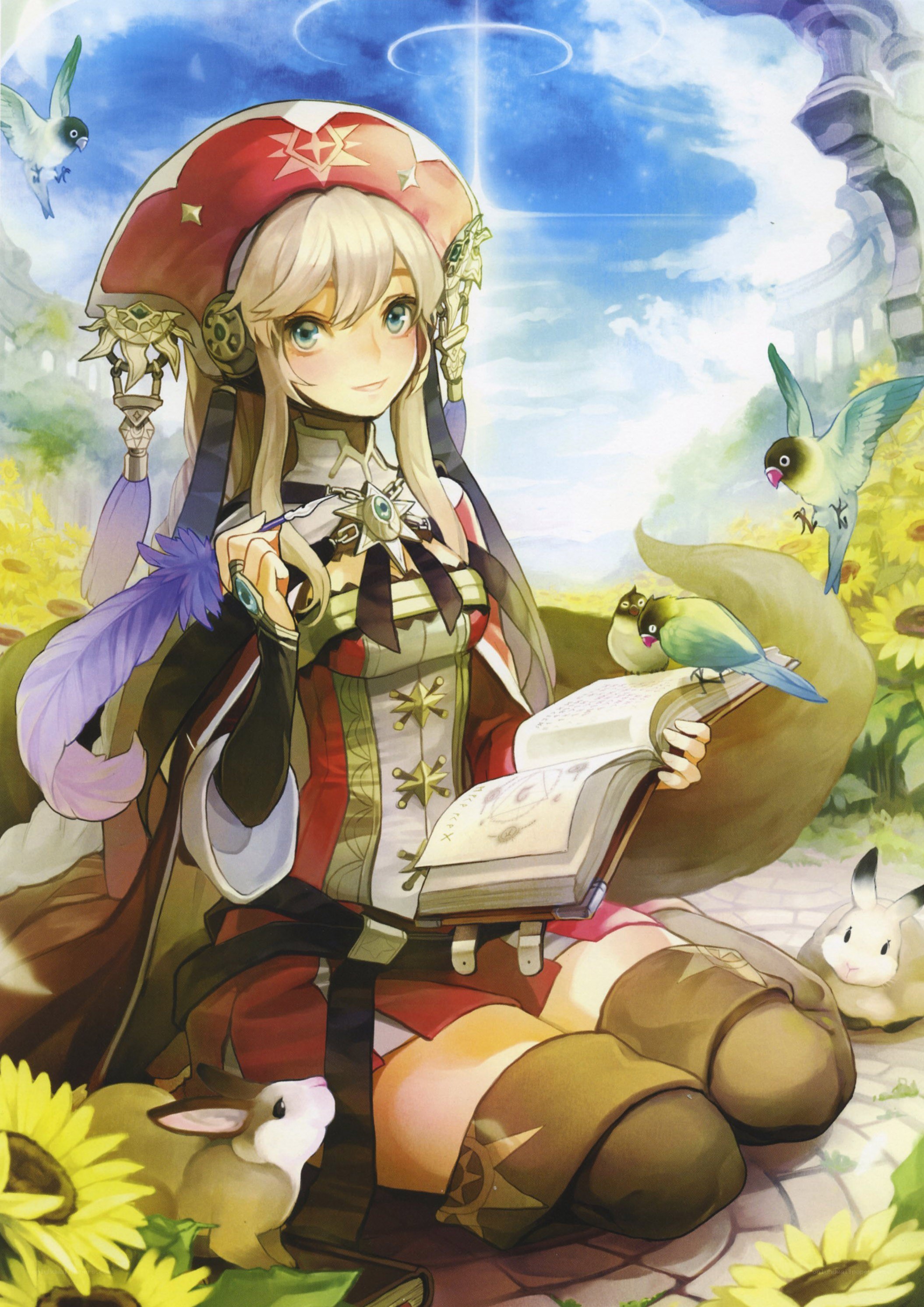 Blonde girl reading in a field