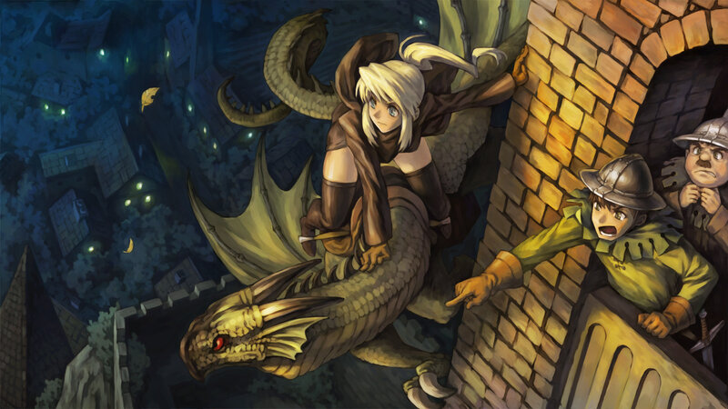 Blonde Girl Riding Dragon