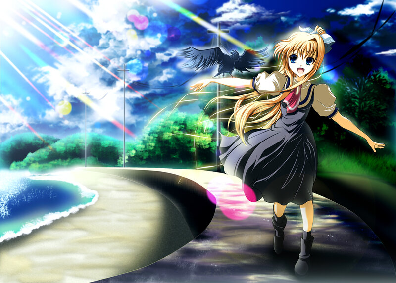 Blonde Girl Running — Blue