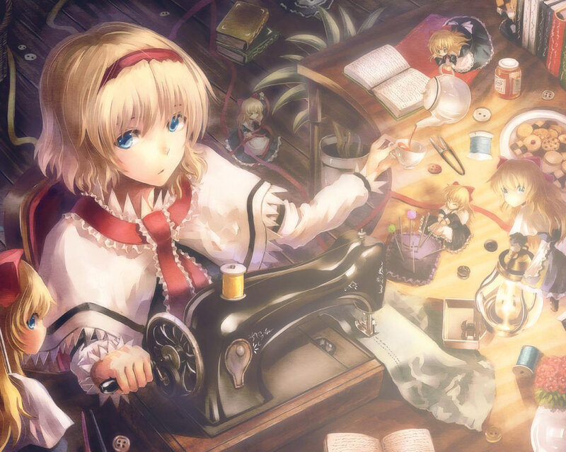 Blonde Girl Sewing