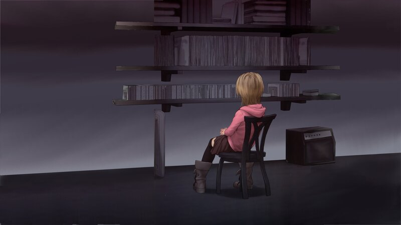 Blonde Girl Sitting at Desk