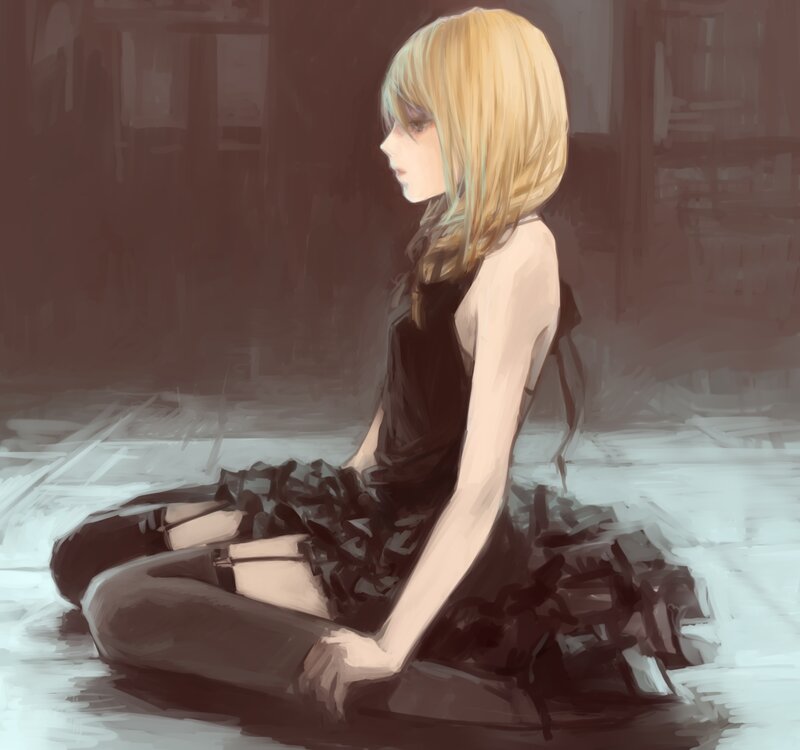 Blonde Girl Sitting — Black