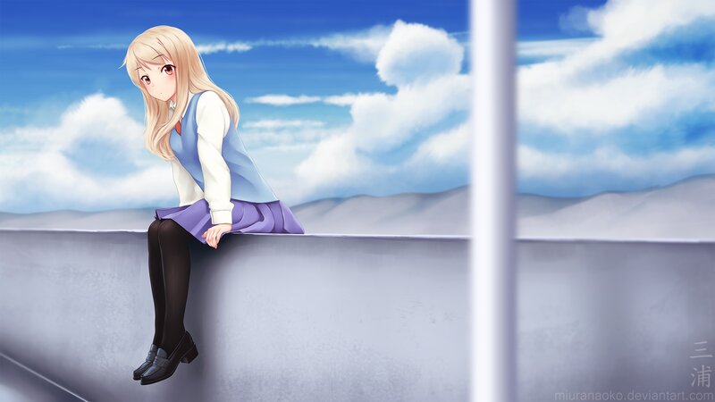 Blonde Girl Sitting — Blue, Serene