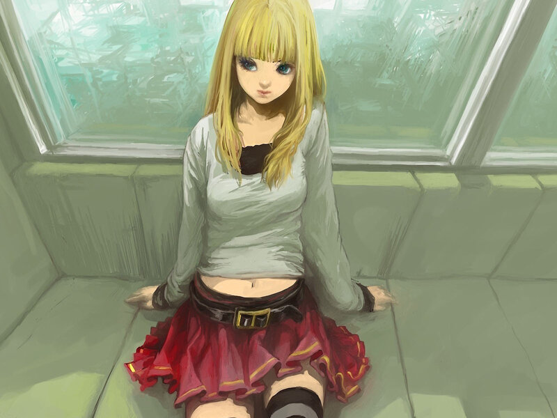 Blonde Girl Sitting — Green