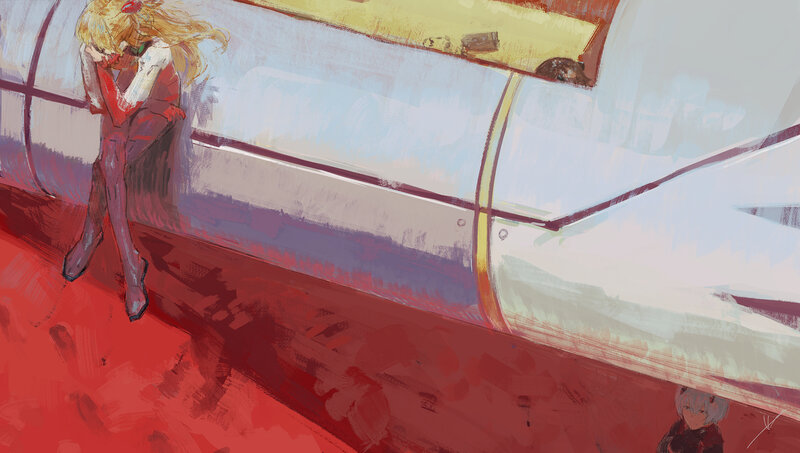 Blonde Girl Sitting — Red, Dramatic