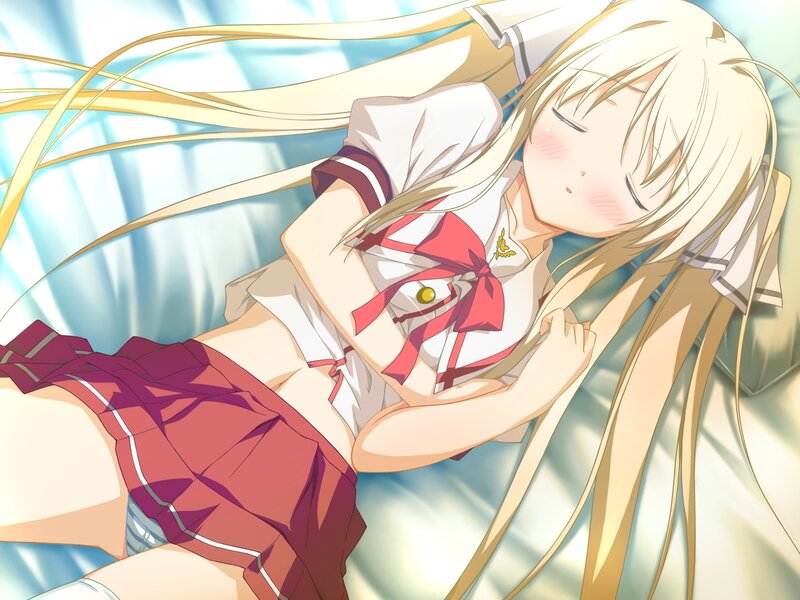 blonde girl sleeping in uniform