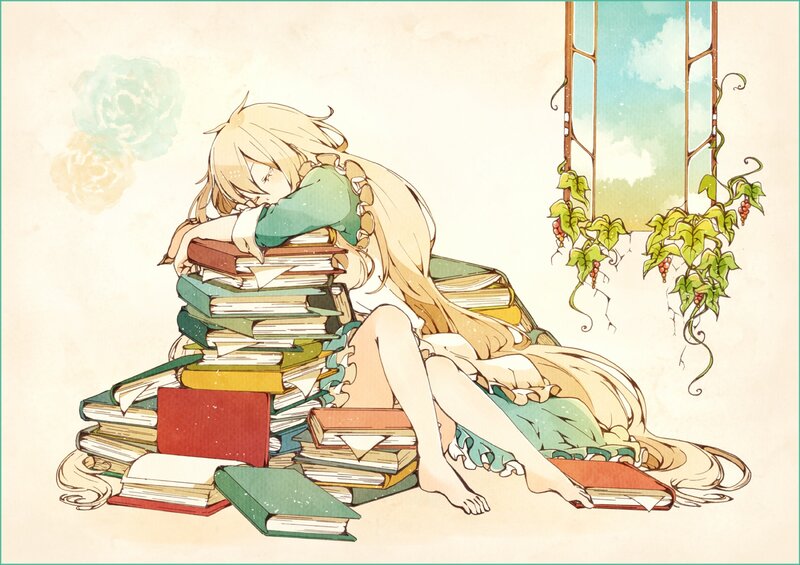 Blonde Girl Sleeping on Books