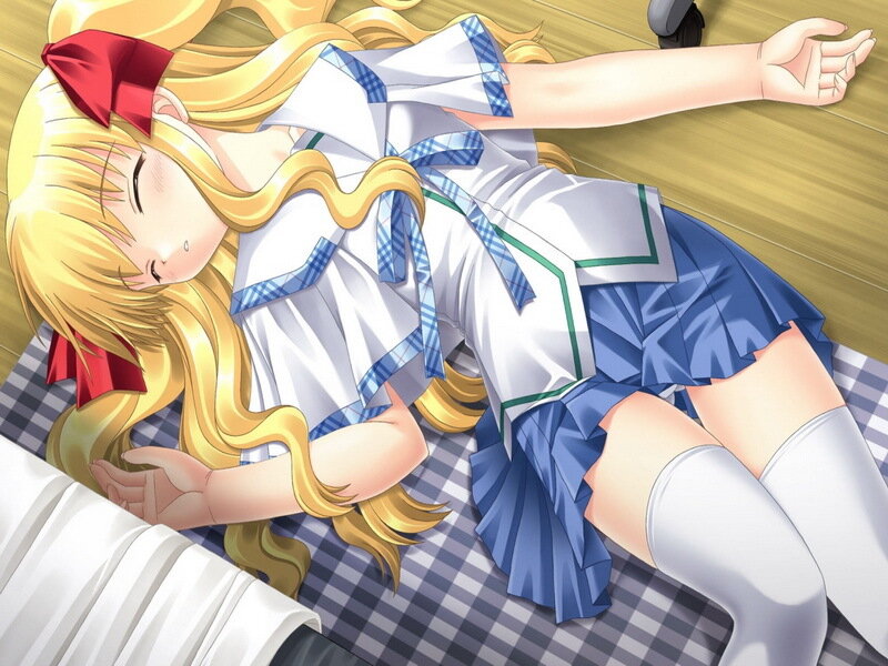 blonde girl sleeping on floor