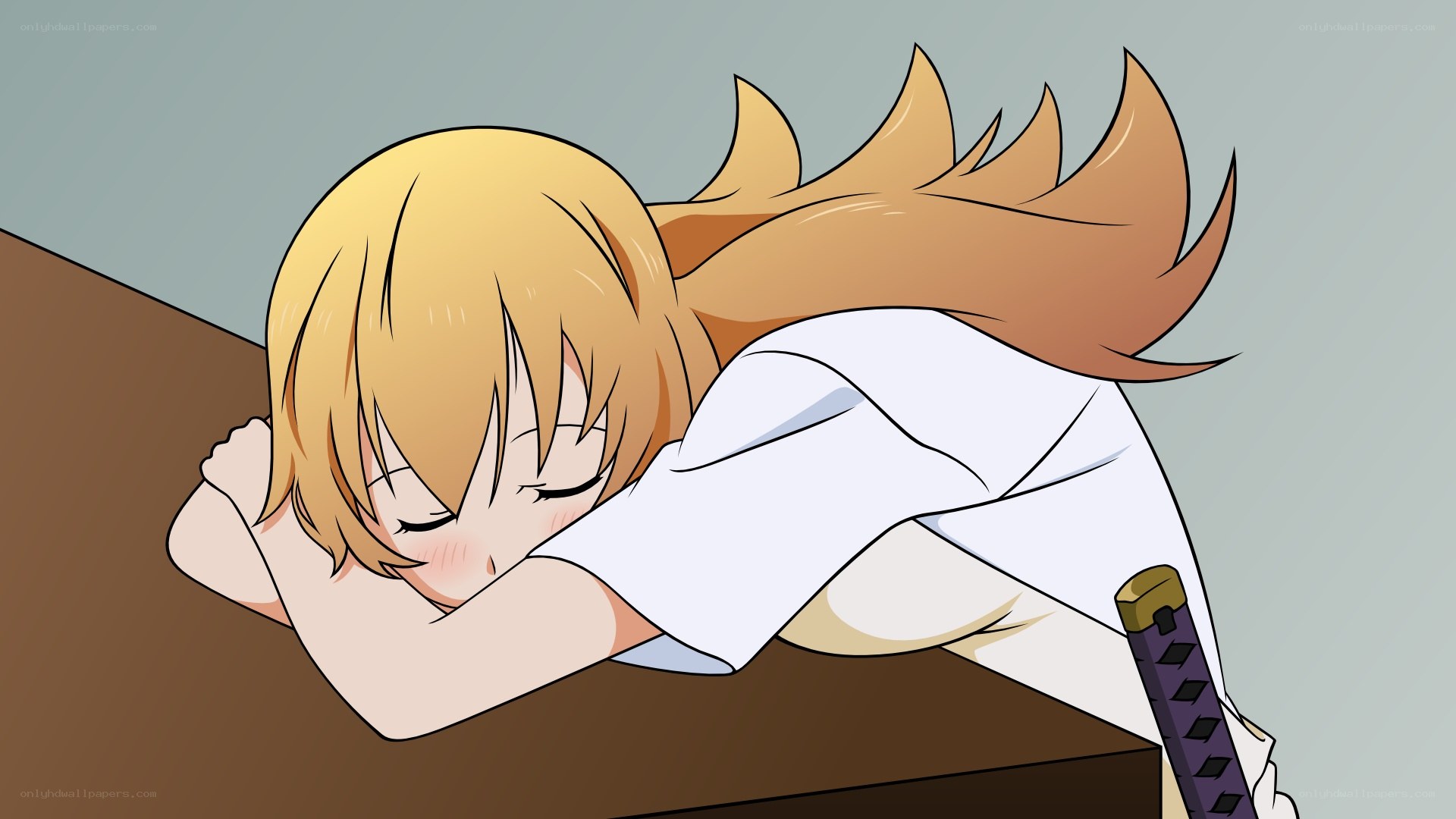 blonde girl sleeping on table