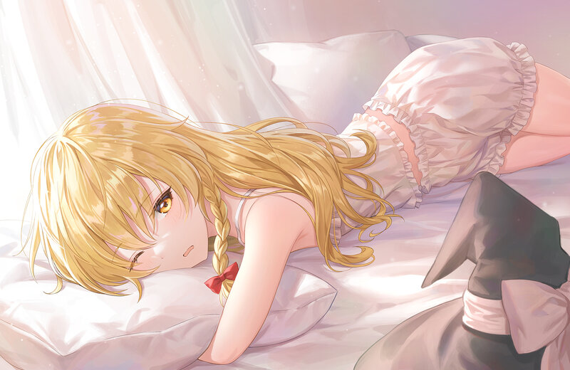 Blonde Girl Sleeping — Pink, Peaceful, Morning, Anime