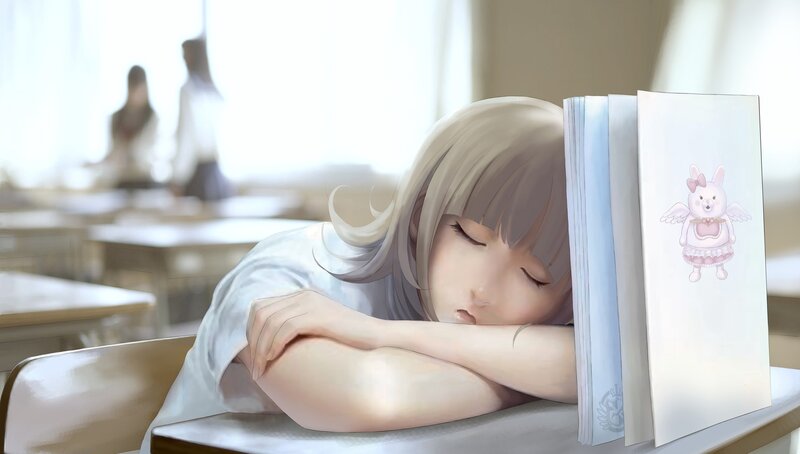 Blonde Girl Sleeping — White, Calm
