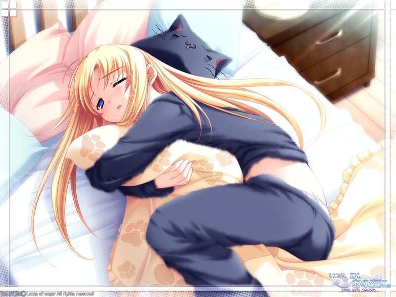 Blonde girl sleeping with cat