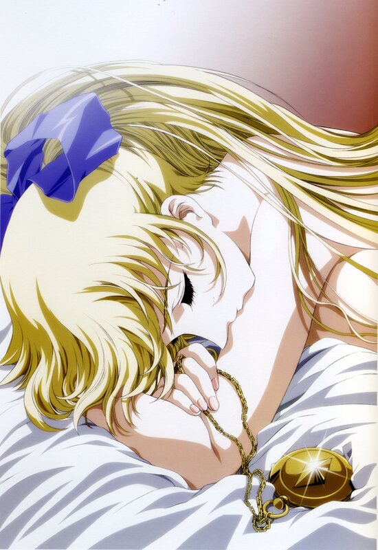 Blonde girl sleeping with pocket watch