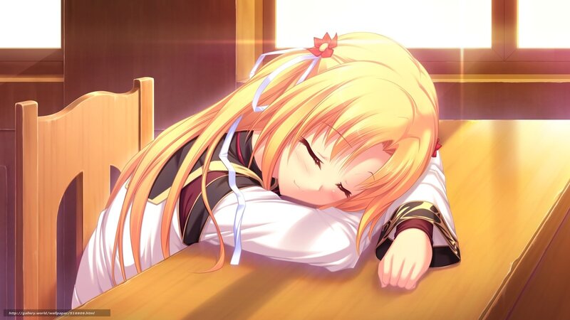 Blonde Girl Sleeping — Yellow, Peaceful, Morning, Anime, Desk