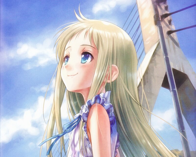 Blonde Girl Smiling — Blue