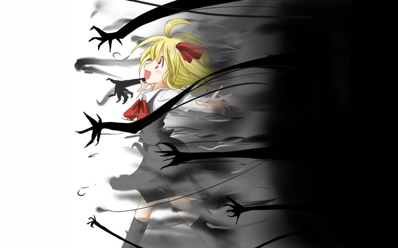 blonde girl surrounded by dark tendrils