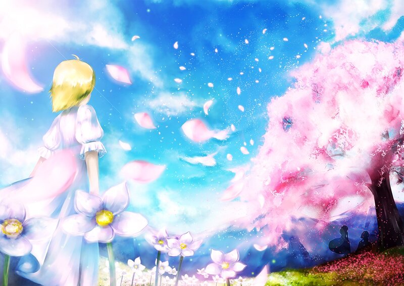 Blonde Girl under Cherry Blossoms