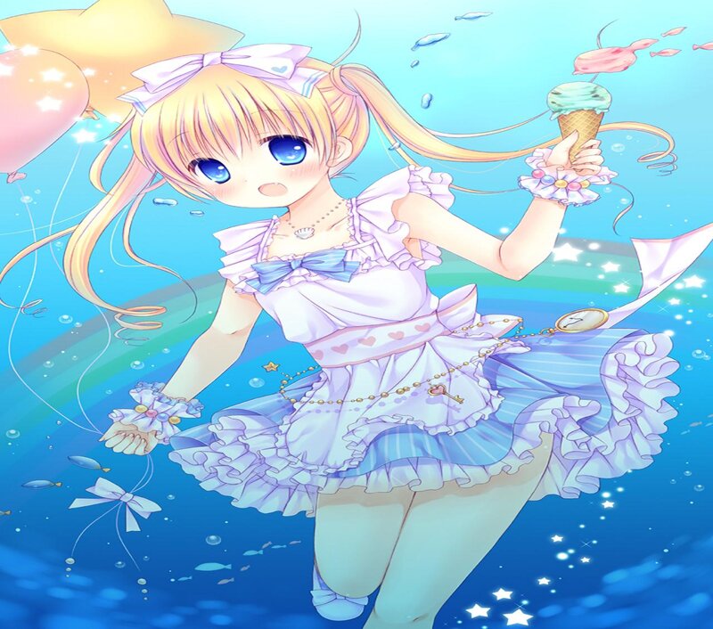 Blonde Girl Underwater — Blue, Playful