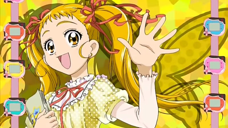 Blonde Girl Waving — Yellow