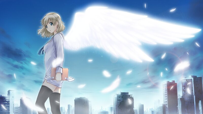 Blonde Girl with Angel Wings — Blue