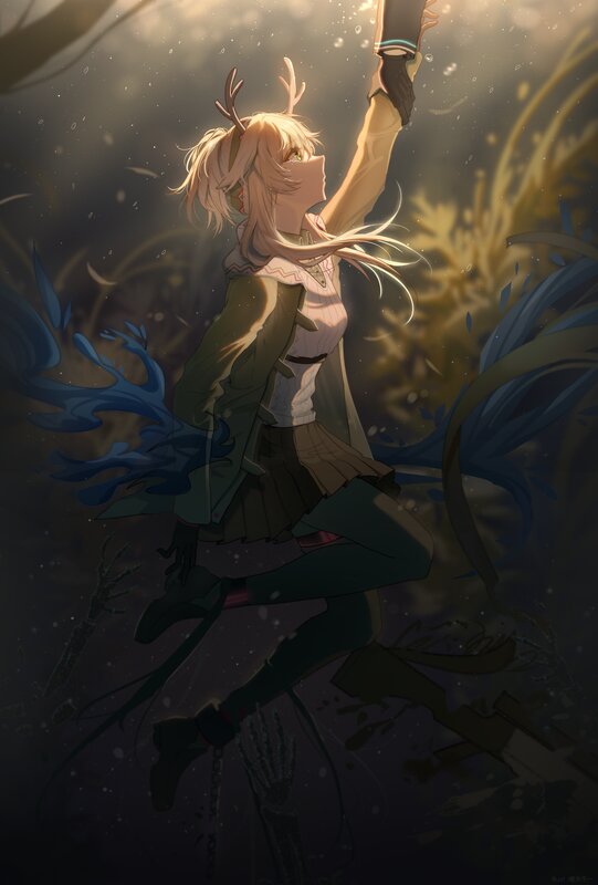 Blonde Girl with Antlers — Blue