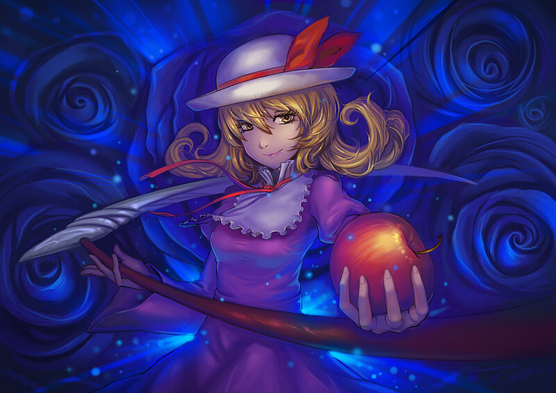 Blonde Girl with Apple — Blue