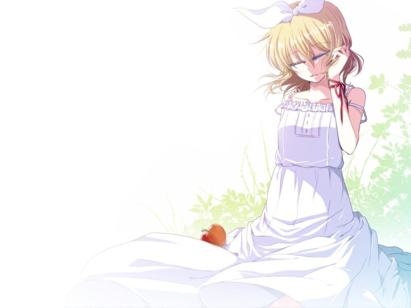 blonde girl with apple