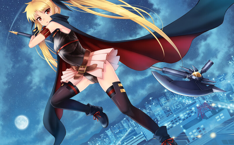 Blonde Girl with Axe — Blue, Dramatic, Night
