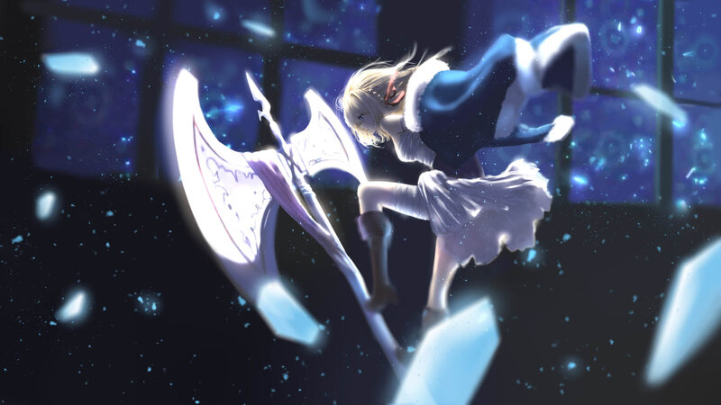 Blonde Girl with Axe — Blue, Dramatic