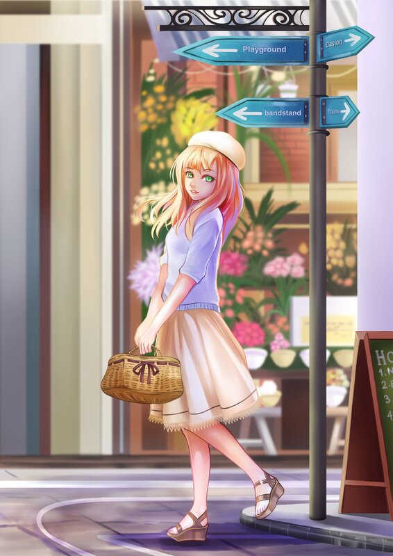 Blonde Girl with Basket — Purple