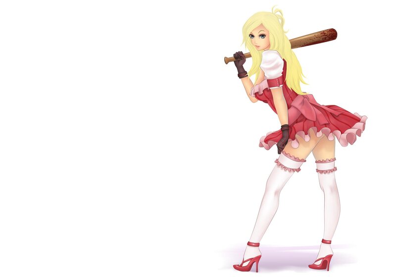 Blonde Girl with Bat — Red