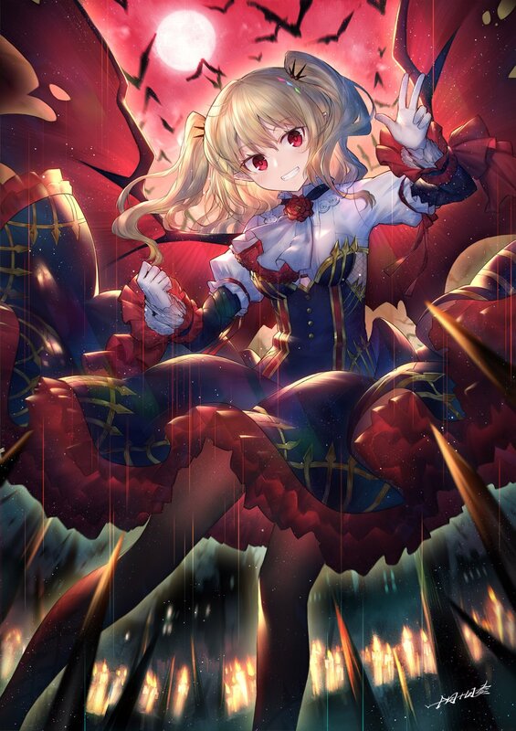 Blonde Girl with Bat Wings — Red, Dramatic