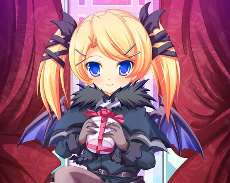Blonde Girl with Bat Wings — Red, Playful