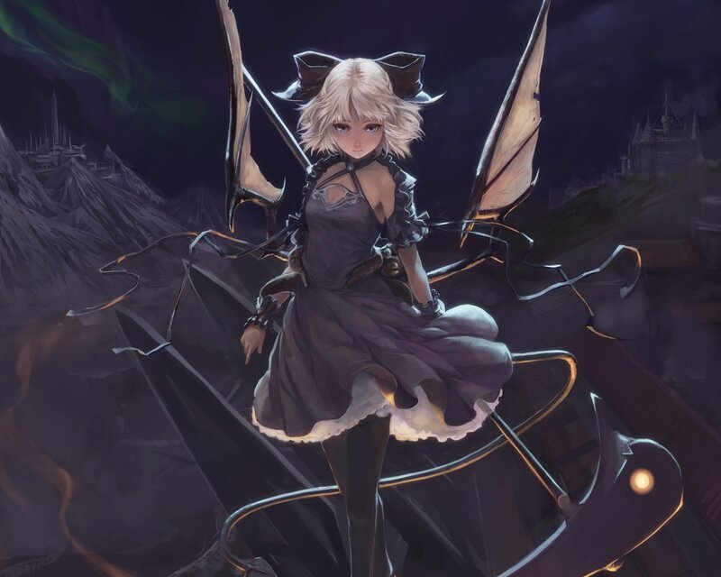 Blonde girl with bat wings