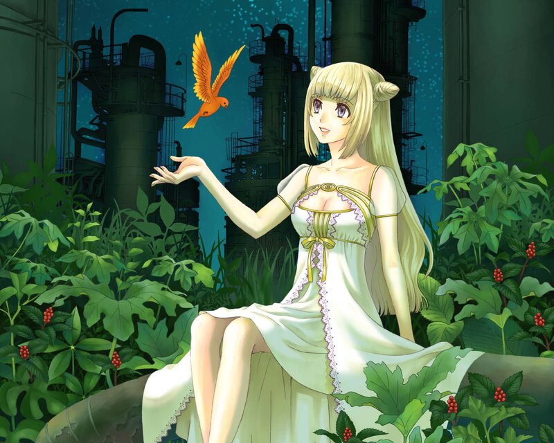 Blonde Girl with Bird — Green