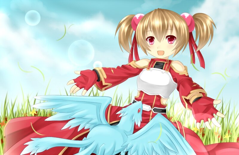 Blonde Girl with Bird — Red