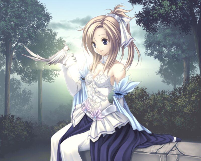 Blonde Girl with Bird — White, Serene