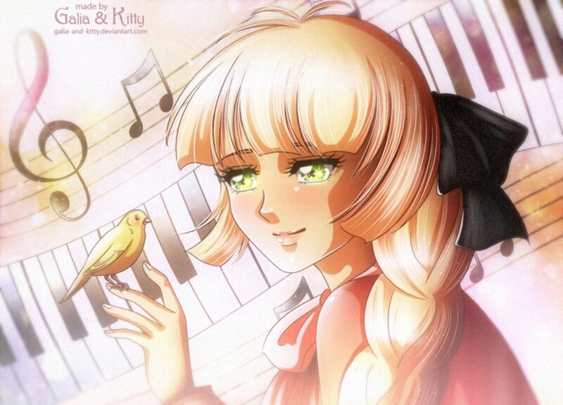 Blonde Girl with Bird — Yellow