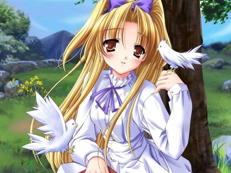 Blonde Girl with Birds — White